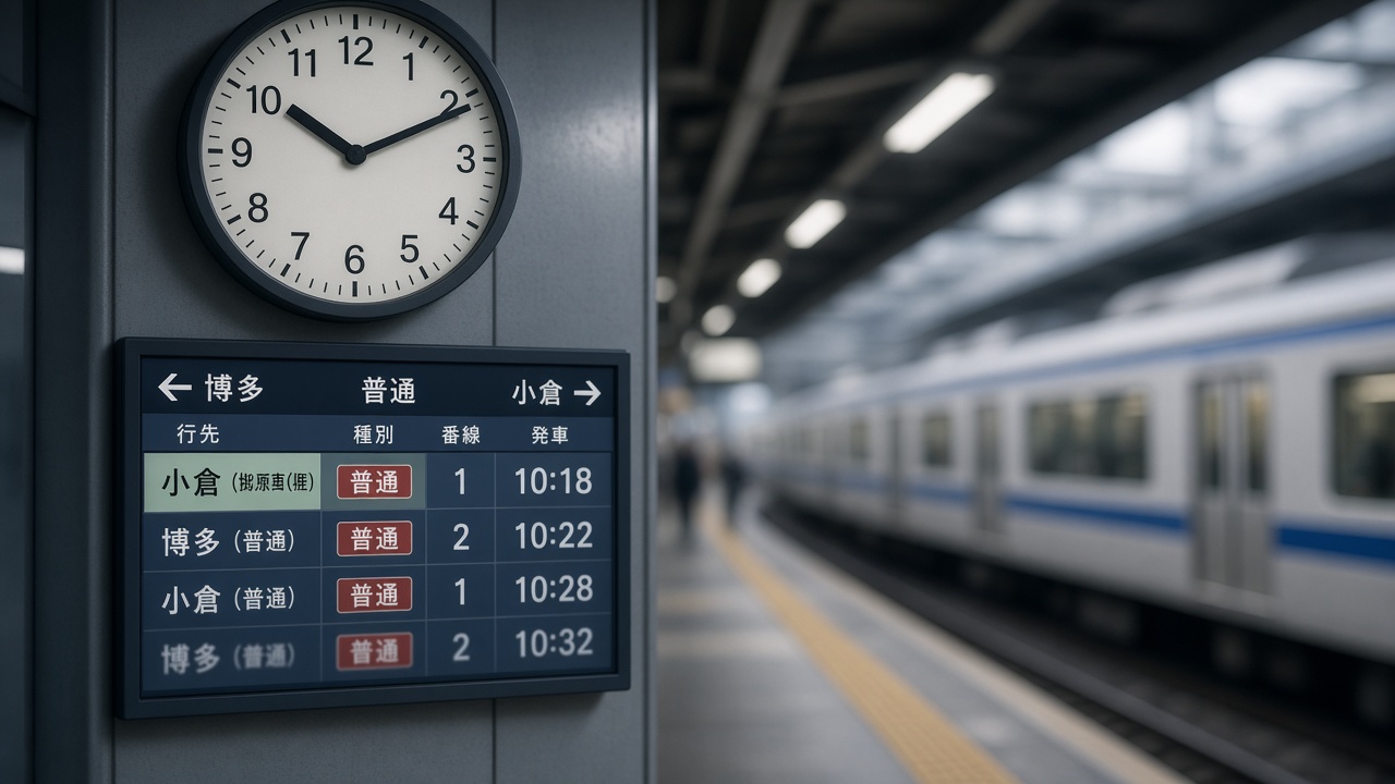 A station departure board listing high-speed trains in the evening